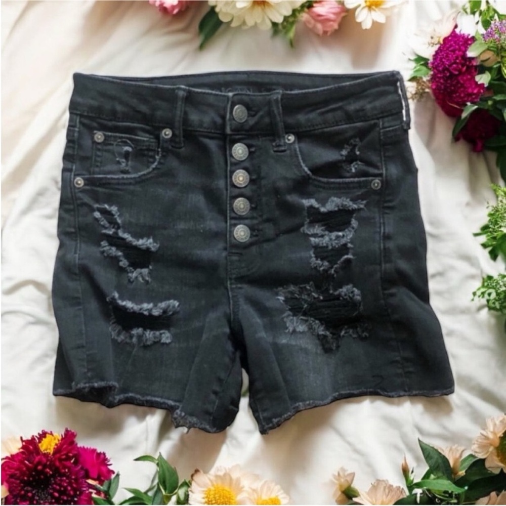 American Eagle Outfitters Black Ripped Jean Shorts